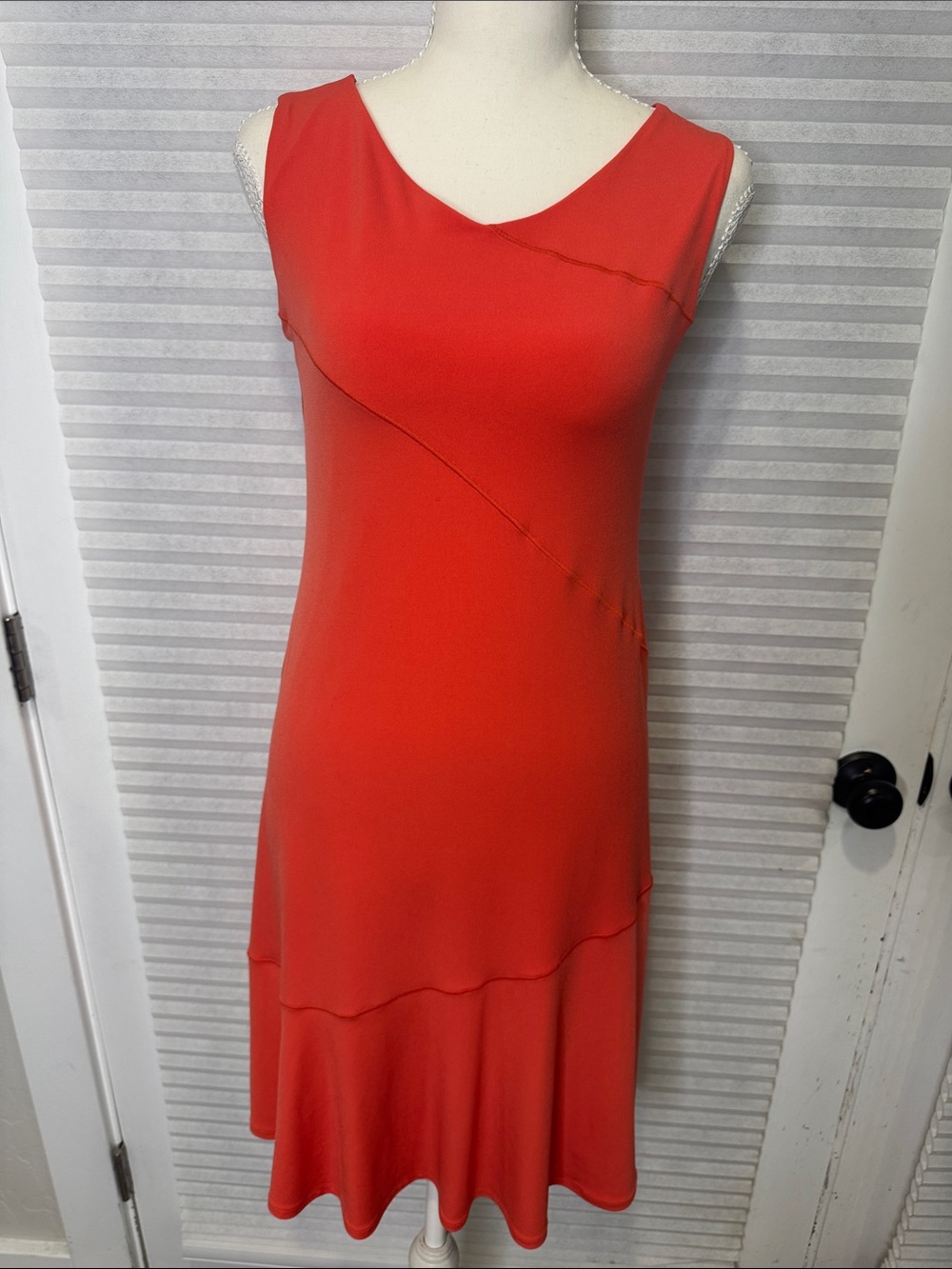 eva varro Coral Red Sleeveless Asymmetrical Tiered Dress RG
